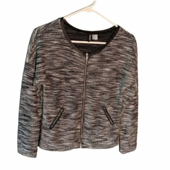 Divided H&M Crewneck Zip Up Jacket Black White - Picture 1 of 8